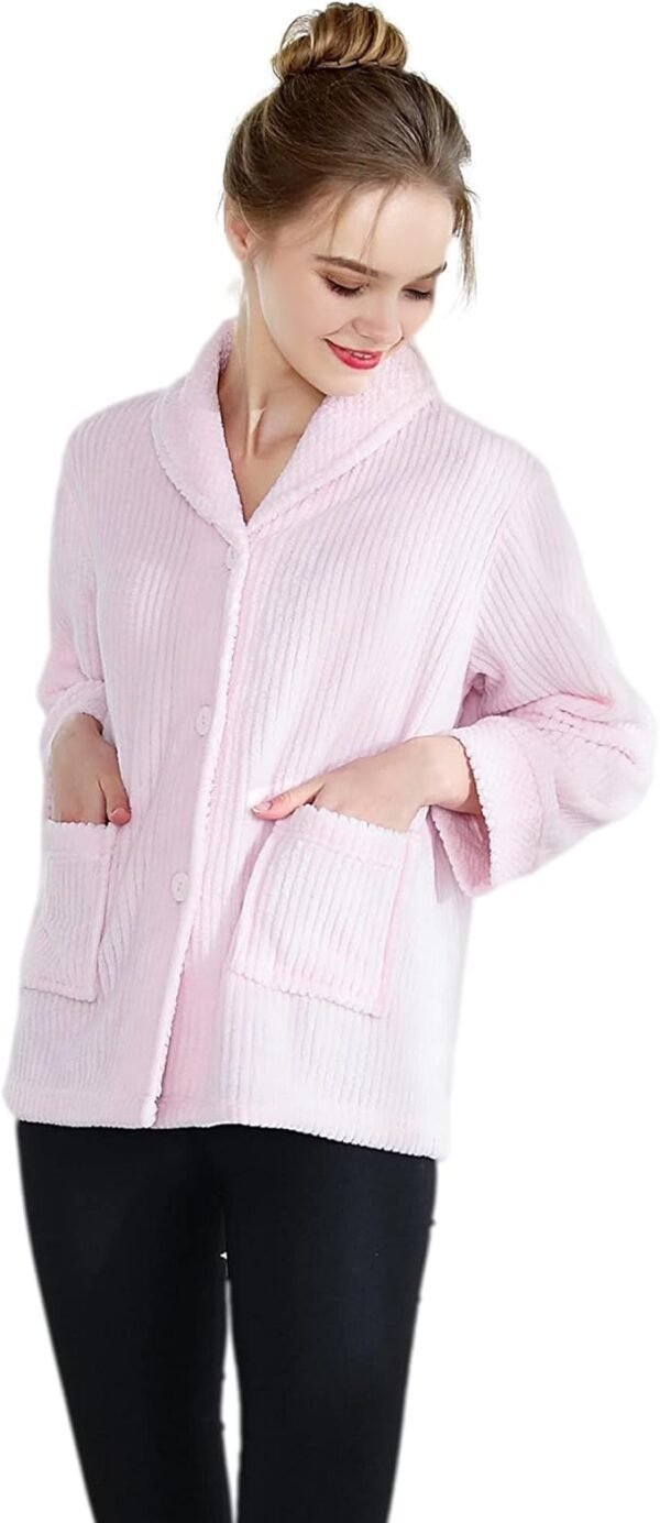 Loungees Women's Light Purple Drop Needle Coral Fleece Shawl Collar Button FrontBed Jacket - Image 8