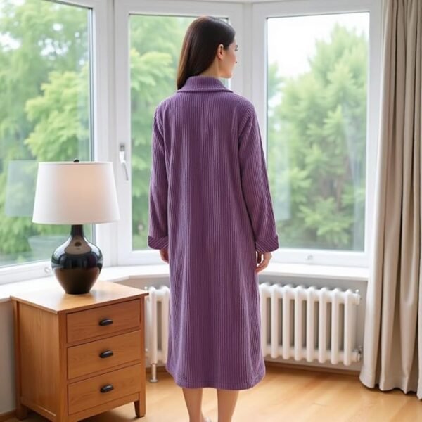 Loungees Women’s Plush Fleece Robe - Mid-Length Cozy Button-Front Bathrobe with Notched Collar, Soft Coral Fleece, Lightweight Robe for Women - Image 5