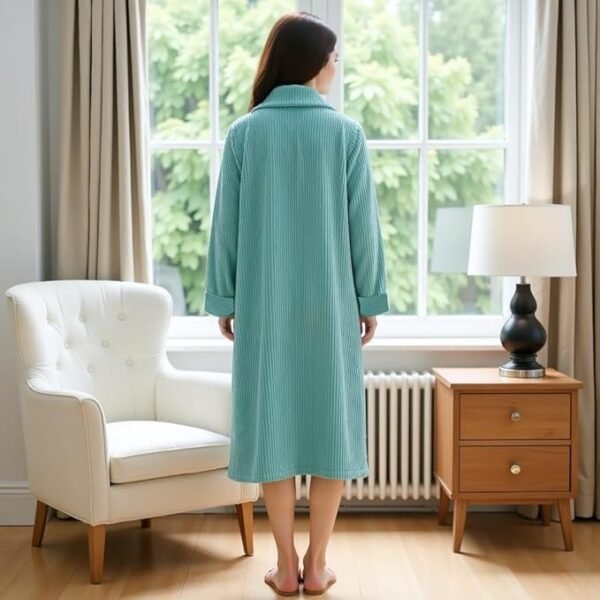 Loungees Women’s Plush Fleece Robe - Mid-Length Cozy Button-Front Bathrobe with Notched Collar, Soft Coral Fleece, Lightweight Robe for Women - Image 3