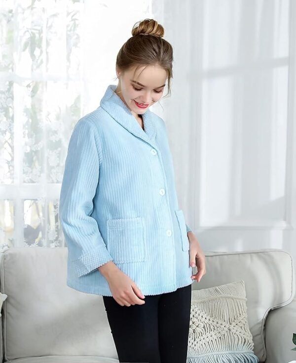 Loungees Women's Light Purple Drop Needle Coral Fleece Shawl Collar Button FrontBed Jacket - Image 6