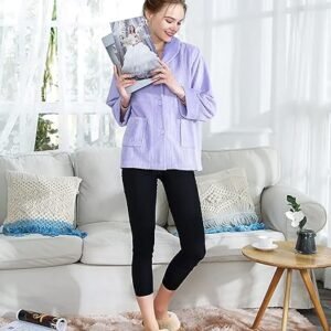 Loungees Women's Light Purple Drop Needle Coral Fleece Shawl Collar Button FrontBed Jacket