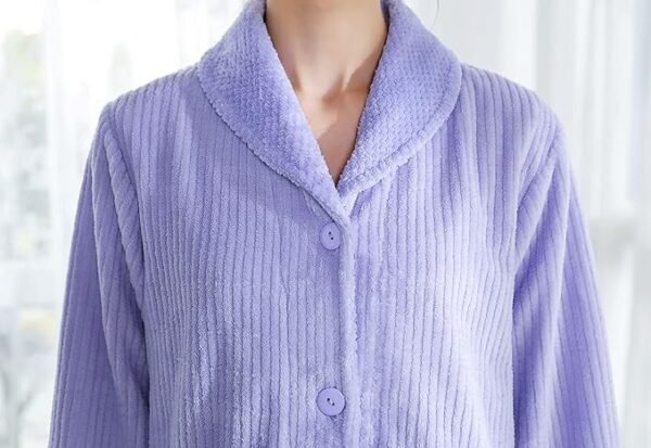 Loungees Women's Light Purple Drop Needle Coral Fleece Shawl Collar Button FrontBed Jacket - Image 3