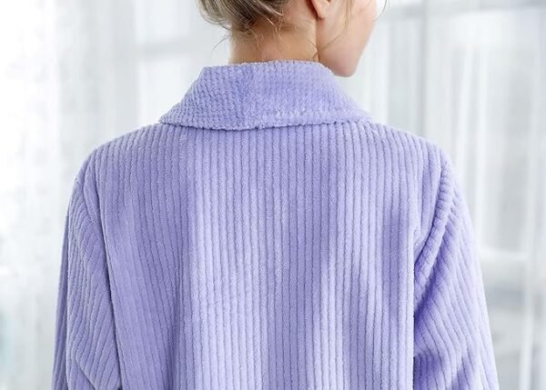 Loungees Women's Light Purple Drop Needle Coral Fleece Shawl Collar Button FrontBed Jacket - Image 4