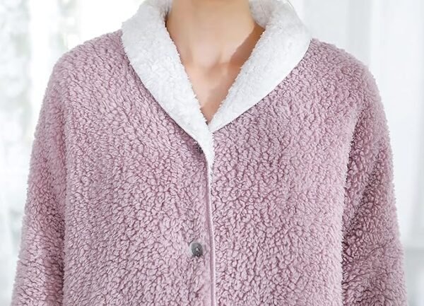 Women's Lilac/Ivory Sherpa Plush Reversible Button Front Bed Jacket - Image 4