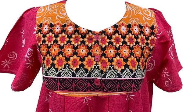 Women's Short Sleeve Red Lounger House Dress - 3 Button Bib Yoke and Pockets - Image 5