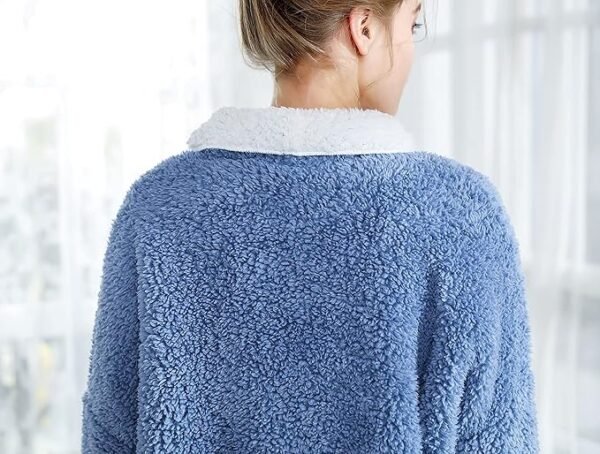 Women's Lilac/Ivory Sherpa Plush Reversible Button Front Bed Jacket - Image 6