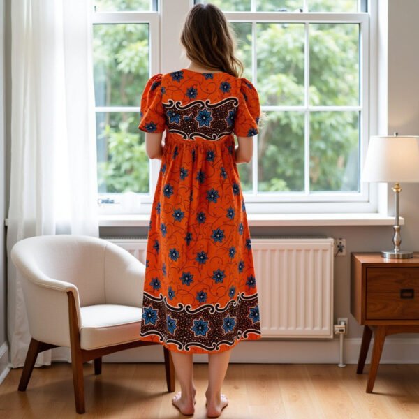 Women's Short Sleeve Coral Lounger House Dress - 3 Button Bib Yoke and Pockets - Image 2