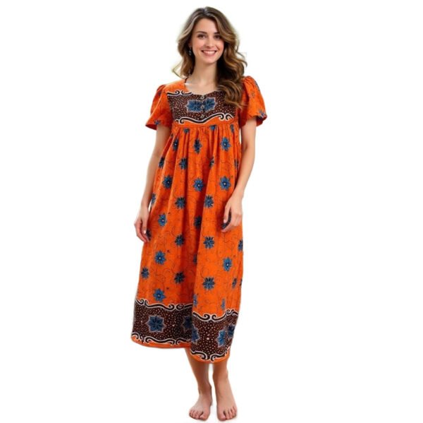 Women's Short Sleeve Coral Lounger House Dress - 3 Button Bib Yoke and Pockets - Image 3